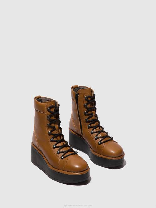 ankelboots med snörning hand247 kvinnor Fly London 2T02103 cuoio