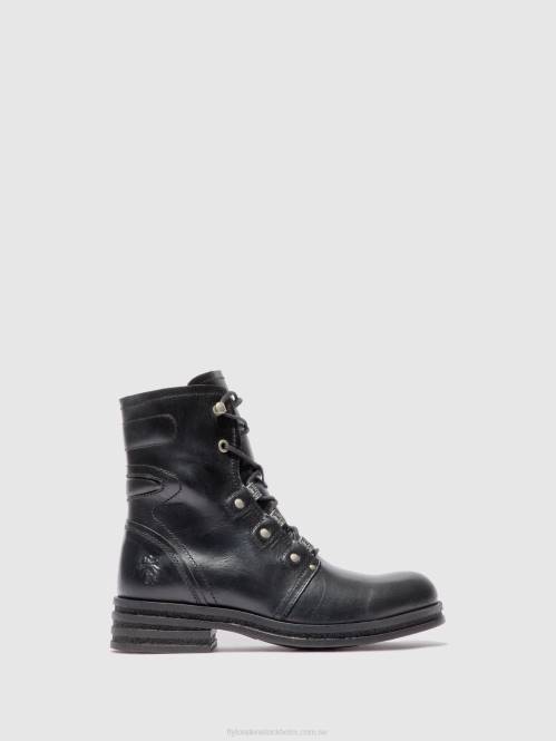 ankelboots med snörning knot792 kvinnor Fly London 2T02197 matta svart