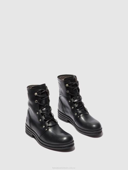 ankelboots med snörning knot792 kvinnor Fly London 2T02197 matta svart