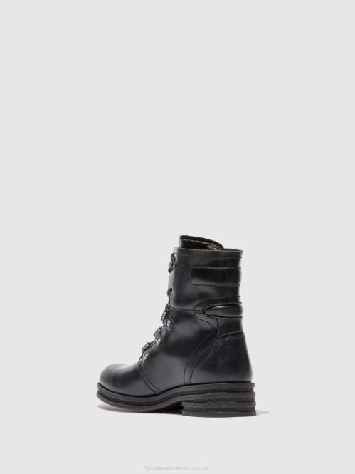 ankelboots med snörning knot792 kvinnor Fly London 2T02197 matta svart