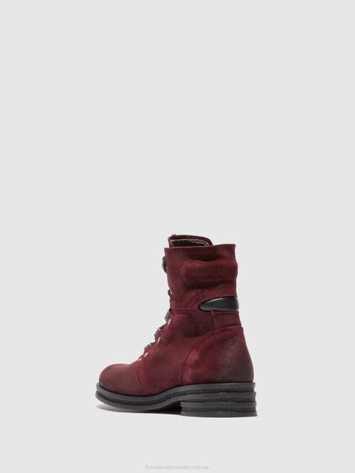 ankelboots med snörning knot792 kvinnor Fly London 2T02203 vin i oljemocka