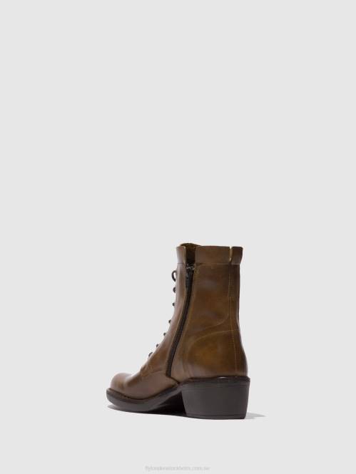 ankelboots med snörning milu044 kvinnor Fly London 2T02194 matta kamel