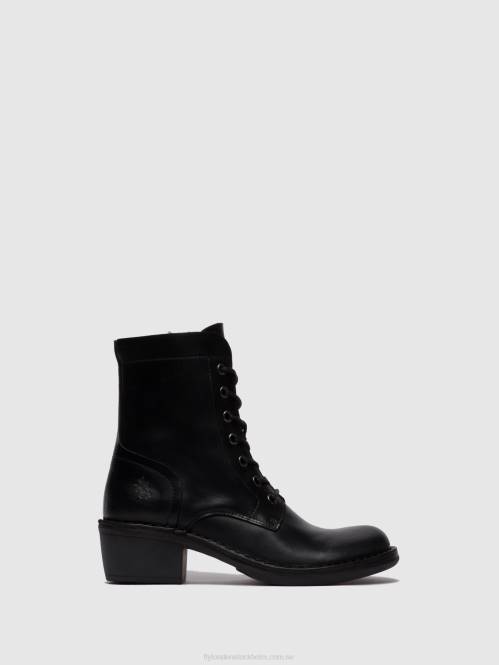 ankelboots med snörning milu044 kvinnor Fly London 2T02252 matta svart