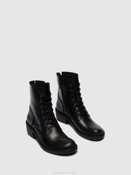 ankelboots med snörning milu044 kvinnor Fly London 2T02252 matta svart