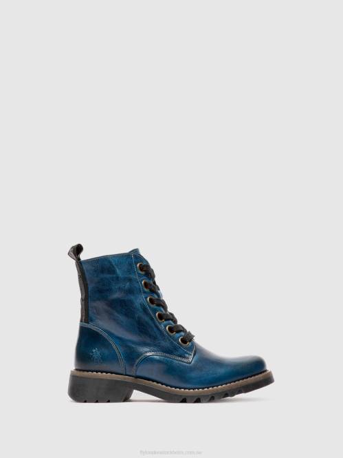ankelboots med snörning ragi539 kvinnor Fly London 2T02193 matta kungsblå