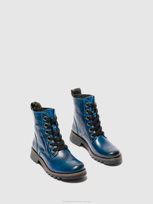 ankelboots med snörning ragi539 kvinnor Fly London 2T02193 matta kungsblå