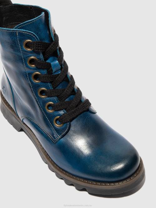 ankelboots med snörning ragi539 kvinnor Fly London 2T02193 matta kungsblå