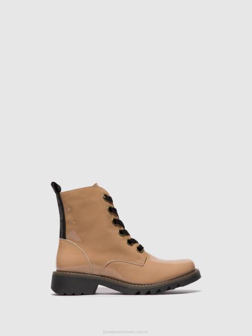 ankelboots med snörning ragi539 kvinnor Fly London 2T0295 capuccino (svart sula)