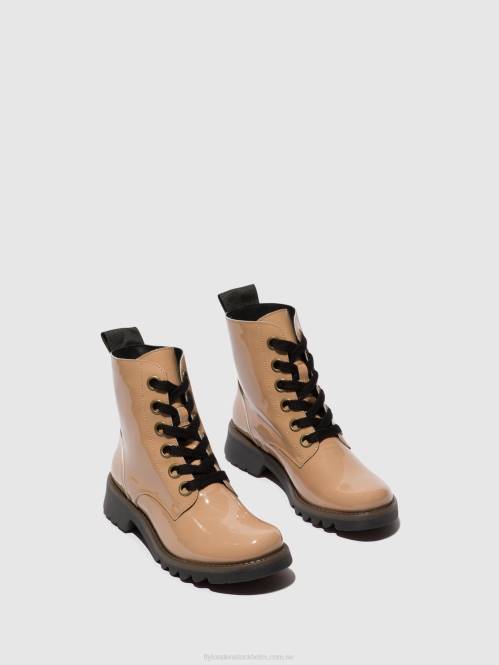 ankelboots med snörning ragi539 kvinnor Fly London 2T0295 capuccino (svart sula)