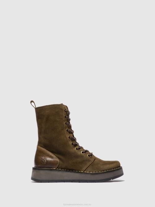 ankelboots med snörning rami043 kvinnor Fly London 2T02176 oljemocka/mattslam/oliv