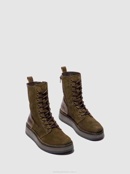 ankelboots med snörning rami043 kvinnor Fly London 2T02176 oljemocka/mattslam/oliv