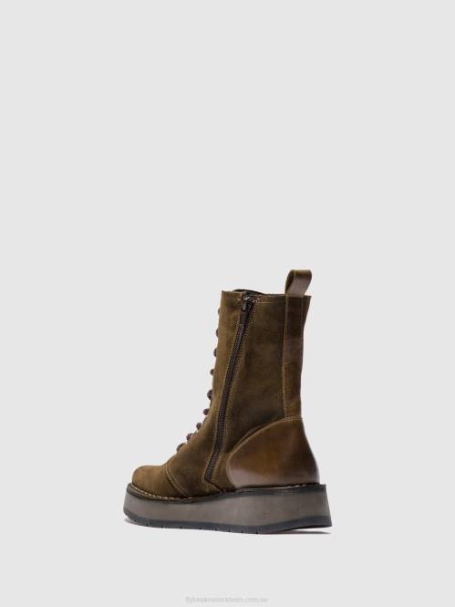 ankelboots med snörning rami043 kvinnor Fly London 2T02176 oljemocka/mattslam/oliv