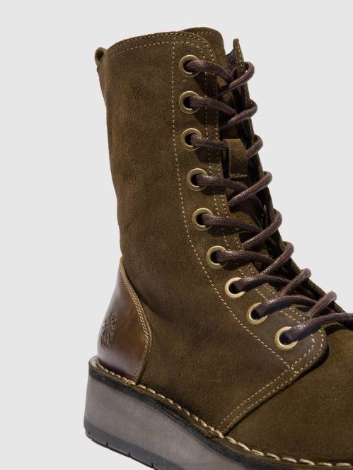 ankelboots med snörning rami043 kvinnor Fly London 2T02176 oljemocka/mattslam/oliv