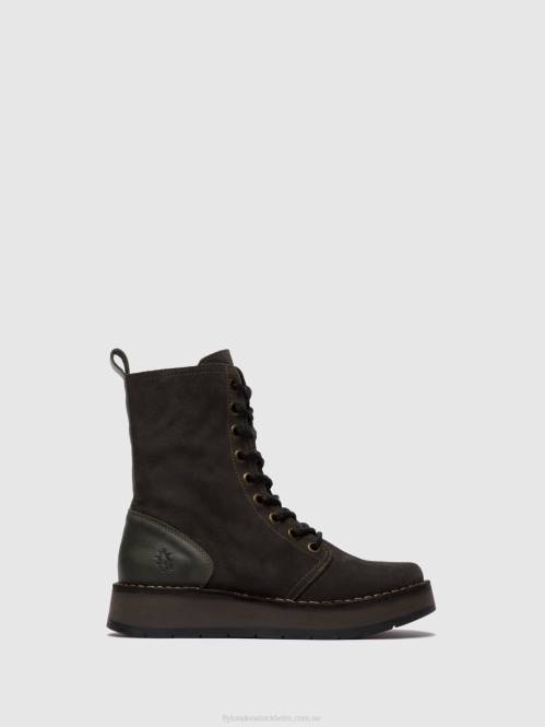 ankelboots med snörning rami043 kvinnor Fly London 2T02247 oljemocka/matta diesel