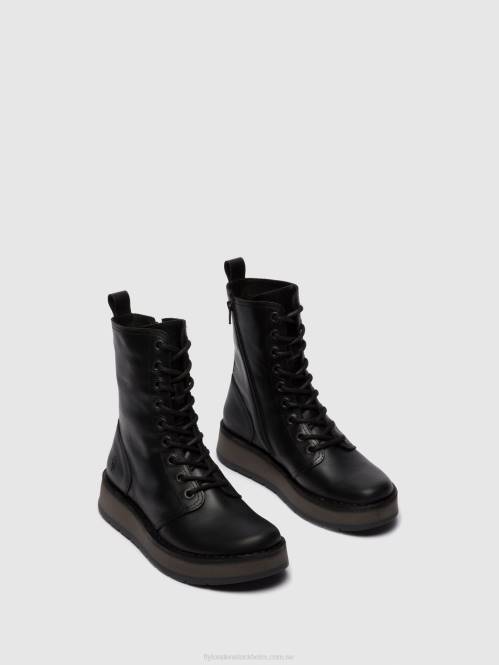 ankelboots med snörning rami043 kvinnor Fly London 2T02250 matta svart