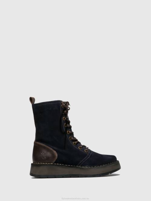 ankelboots med snörning rami043 kvinnor Fly London 2T02258 oilsuede/matta marinblå/dk.brown
