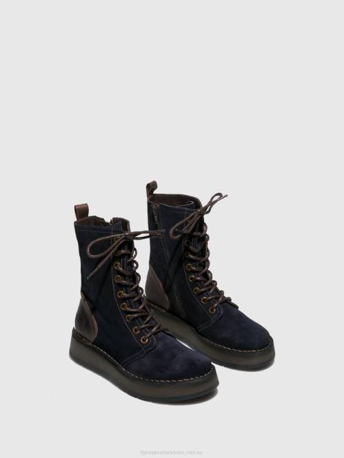 ankelboots med snörning rami043 kvinnor Fly London 2T02258 oilsuede/matta marinblå/dk.brown