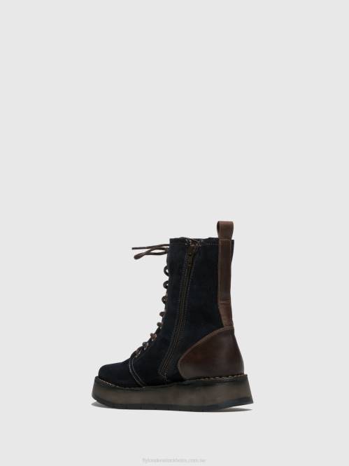 ankelboots med snörning rami043 kvinnor Fly London 2T02258 oilsuede/matta marinblå/dk.brown