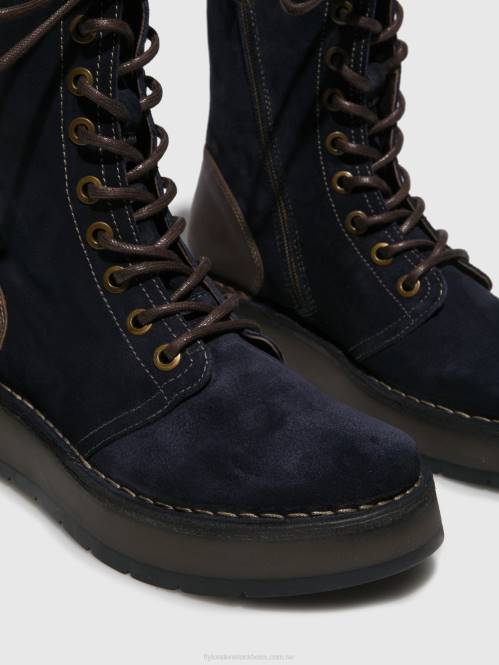 ankelboots med snörning rami043 kvinnor Fly London 2T02258 oilsuede/matta marinblå/dk.brown