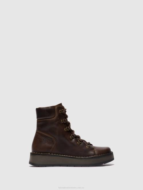 ankelboots med snörning roxy094 kvinnor Fly London 2T0288 dk. brun