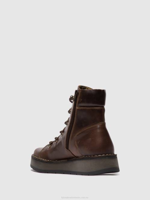 ankelboots med snörning roxy094 kvinnor Fly London 2T0288 dk. brun