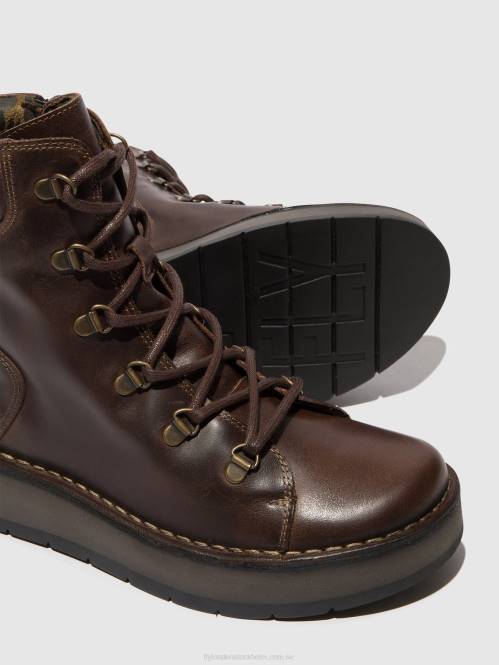 ankelboots med snörning roxy094 kvinnor Fly London 2T0288 dk. brun