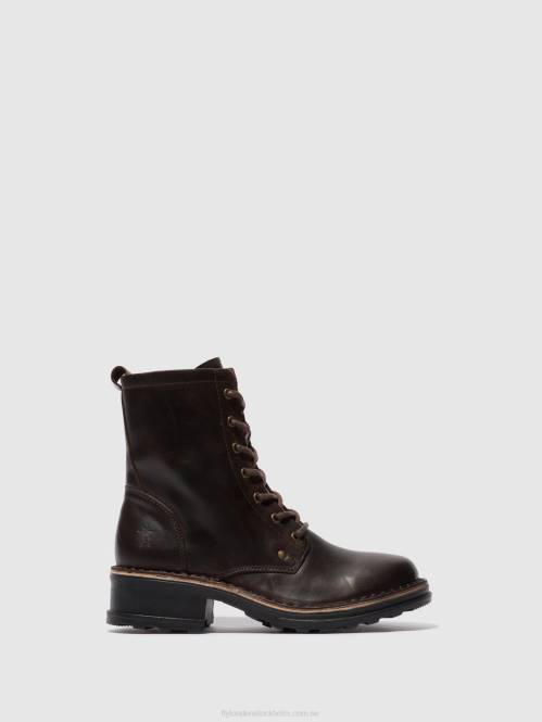 ankelboots med snörning thor035 kvinnor Fly London 2T02245 matta dk. brun