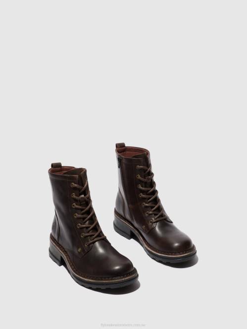 ankelboots med snörning thor035 kvinnor Fly London 2T02245 matta dk. brun