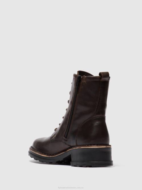 ankelboots med snörning thor035 kvinnor Fly London 2T02245 matta dk. brun