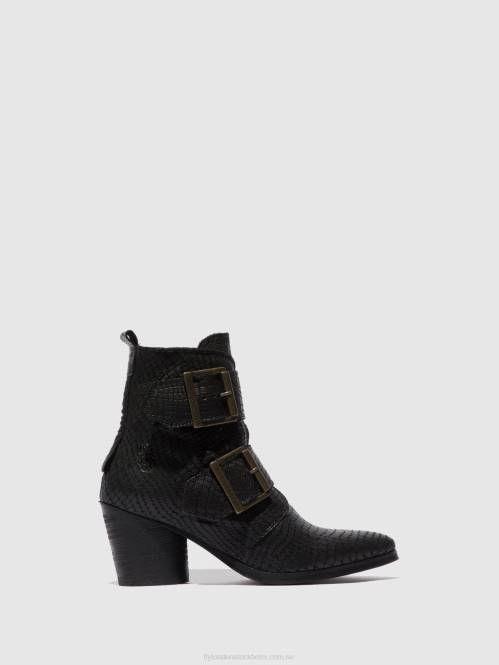 ankelboots med spänne aria827 kvinnor Fly London 2T02243 krokosvart