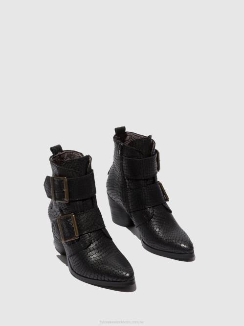 ankelboots med spänne aria827 kvinnor Fly London 2T02243 krokosvart