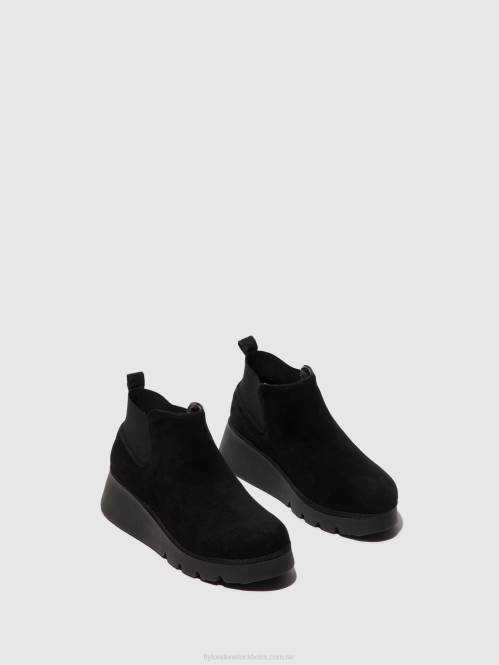 elastiska ankelboots pada403 kvinnor Fly London 2T0210 svart mocka för barn